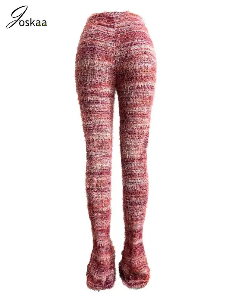 Wholesale Women's Stripe Knit Flare Ribbed Pants Colorful – Detail View