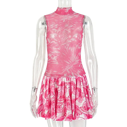 Joskaa Floral Print Mesh Sleeveless Bodycon Mini Dress - mini dress image 5