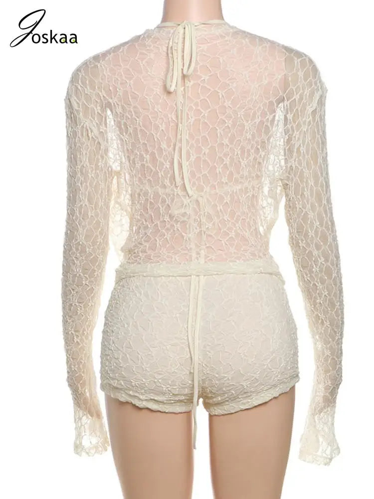 Wholesale Women's Lace Long Sleeve Two Piece Set Apricot – Detail View