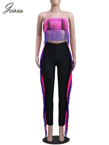 Women's Strapless High Waist Two Piece Set Pink – Back View