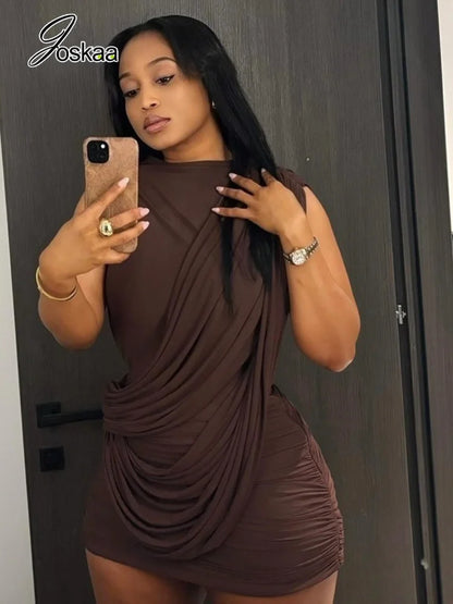 Women's Ruched Sleeveless One Shoulder Bodycon Mini Dress - Side View