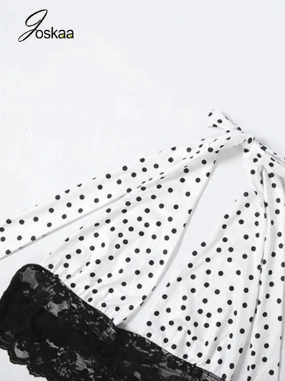 Women's Polka Dot Lace V-neck Halter Two Piece Set - Model Wearing Style