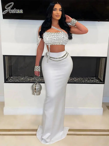 Wholesale Women's Rhinestone Maxi Two Piece Set Black – Side View