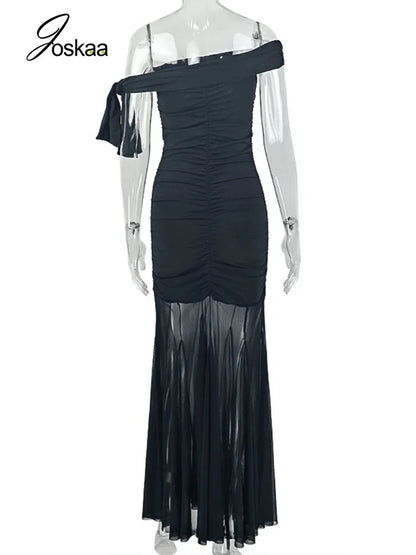 Women's Mesh Sleeveless Bodycon Maxi Dress Black – Detail View