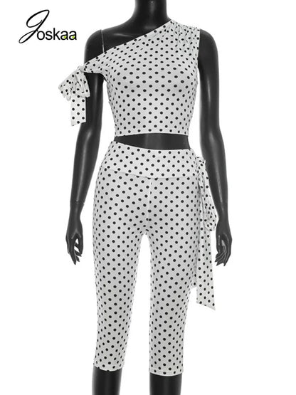 Women's Polka Dot One Shoulder High Waist Two Piece Set - Back View