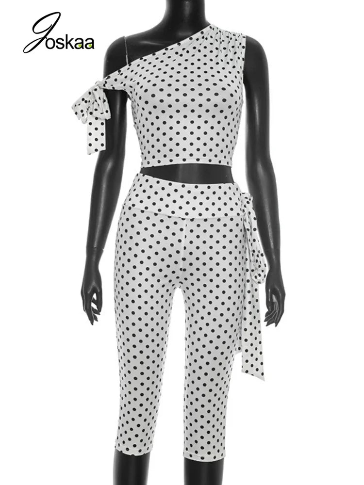 Women's Polka Dot One Shoulder High Waist Two Piece Set - Back View
