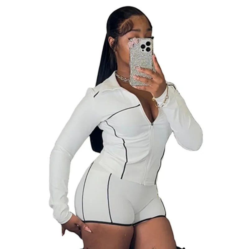 Joskaa Zip Up Long Sleeve Crop Two Piece Set - two piece set image 5