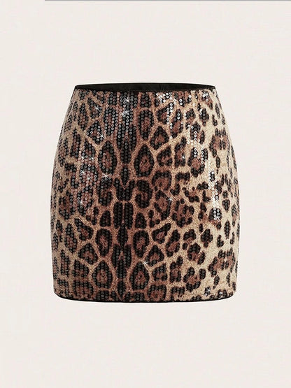 Women's Leopard Print Sequin Rhinestone Top Top – Side View