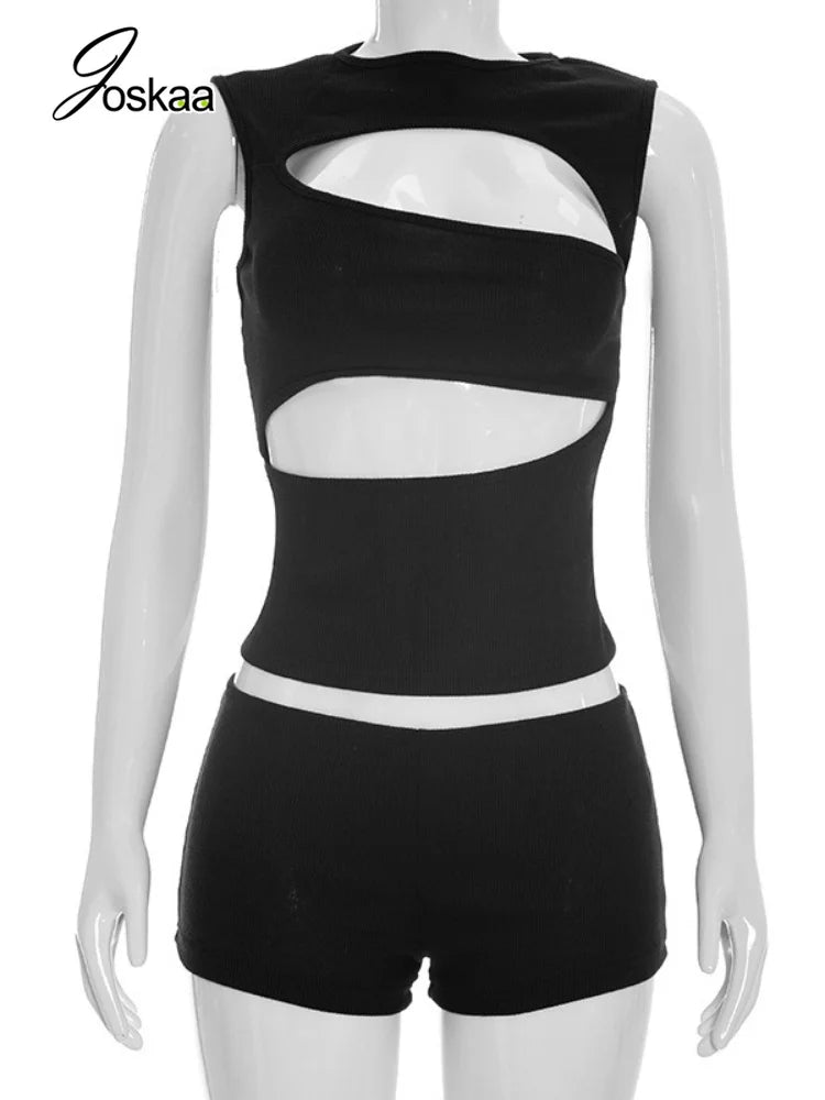 Women's Ribbed Knit Cutout Two Piece Set - Detail View 3