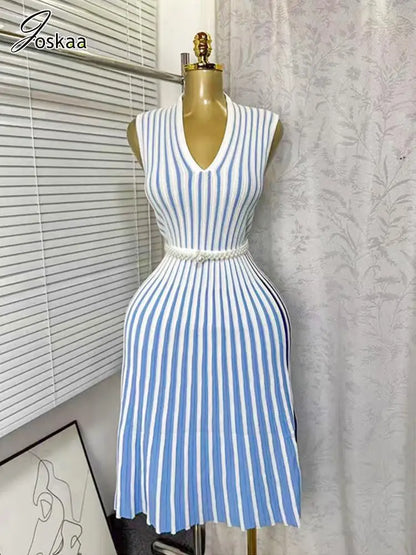 Joskaa Stripe Ribbed Knit Sleeveless Bodycon Dress - bodycon dress image 1
