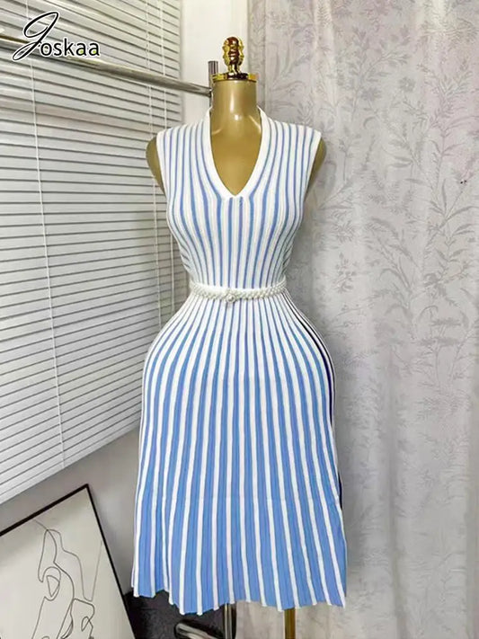 Joskaa Stripe Ribbed Knit Sleeveless Bodycon Dress - bodycon dress image 1