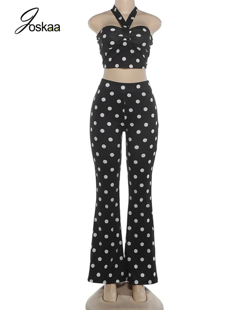 Women's Polka Dot Ruched Halter High Waist Two Piece Set - Back View