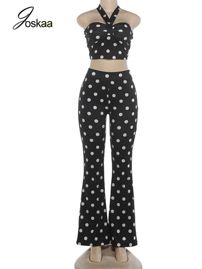 Women's Polka Dot Ruched Halter High Waist Two Piece Set - Back View