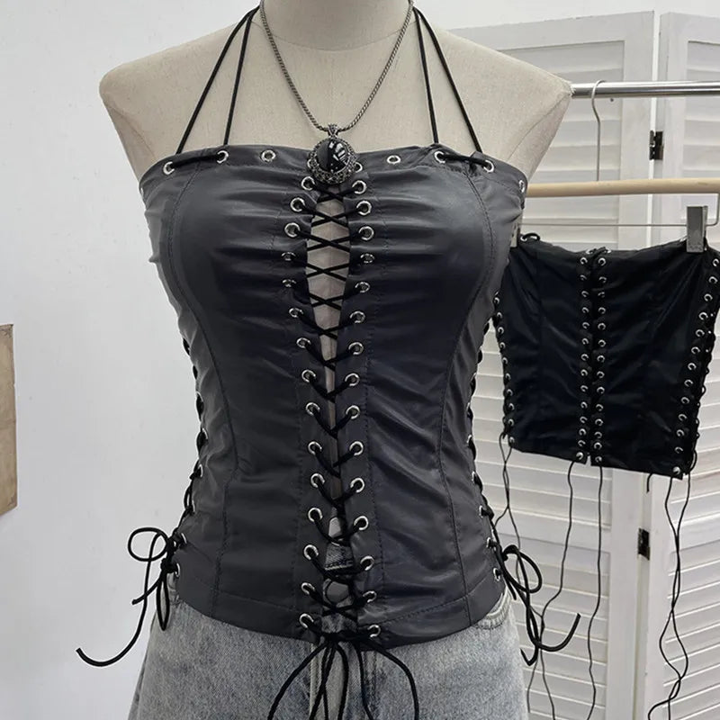 Women's Faux Leather Crop Mini Two Piece Set