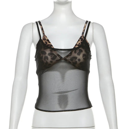 Women's Leopard Print Mesh Two Piece Bikini Set