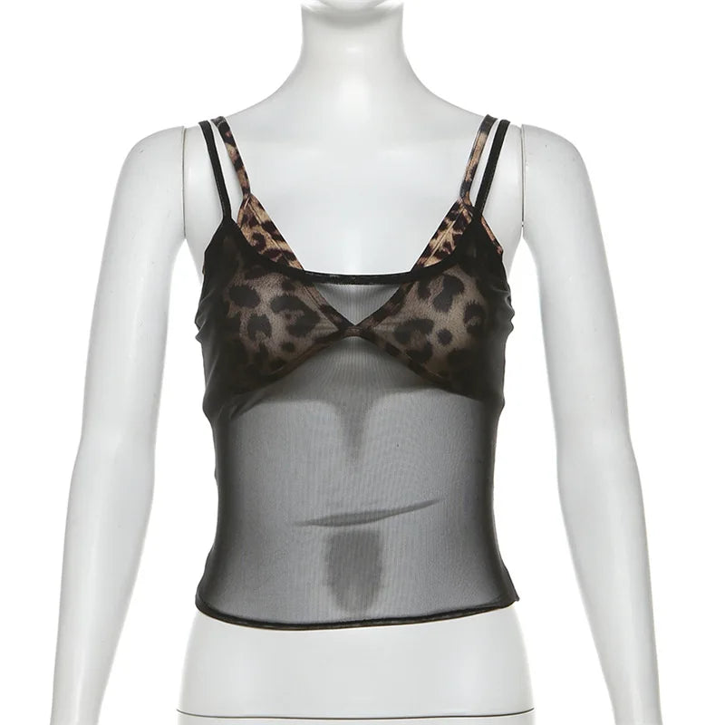 Women's Leopard Print Mesh Two Piece Bikini Set
