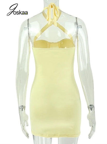 Women's Lace Backless Halter Sleeveless Mini Dress 3293 - Detail View