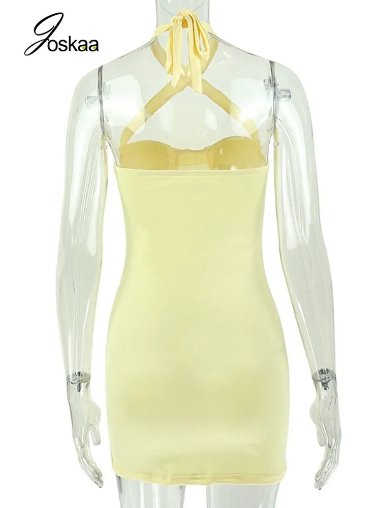 Women's Lace Backless Halter Sleeveless Mini Dress 3293 - Detail View