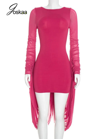 Women's Mesh Backless Long Sleeve Bodycon Mini Dress - Back View