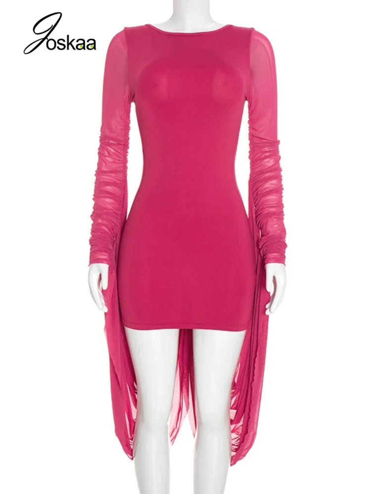 Women's Mesh Backless Long Sleeve Bodycon Mini Dress - Back View