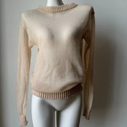 Women's Mesh Knit Long Sleeve Ribbed Top