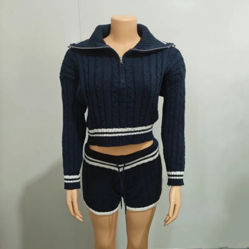 Women's Stripe Knit Long Sleeve Two Piece Set