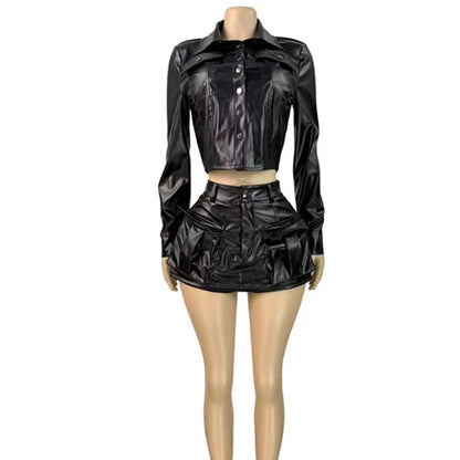 Joskaa Faux Leather Long Sleeve Two Piece Set - two piece set image 5
