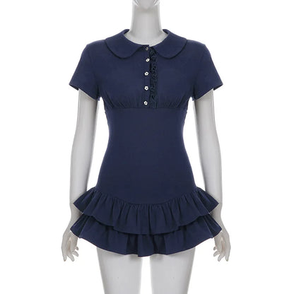 Women's Short Sleeve Fall Tiered Peter Mini Dress