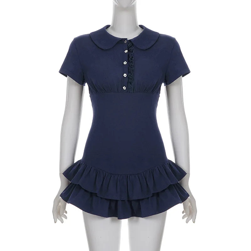 Women's Short Sleeve Fall Tiered Peter Mini Dress