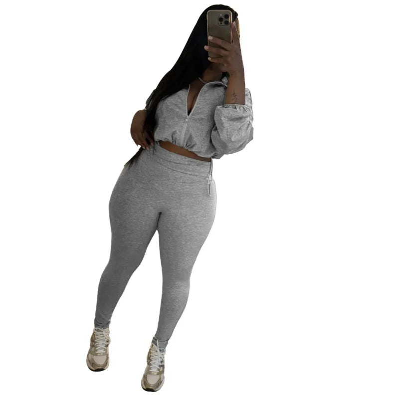 Joskaa Zip Up Long Sleeve Crop Two Piece Set - two piece set image 12