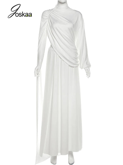 Women's Ruched Elegant Turtleneck One Two Piece Set White – Back View