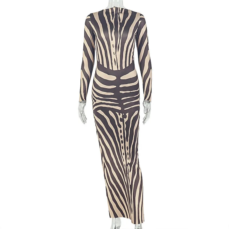 Women's Striped Backless Long Sleeve Bodycon Maxi Dress - Additional View 7