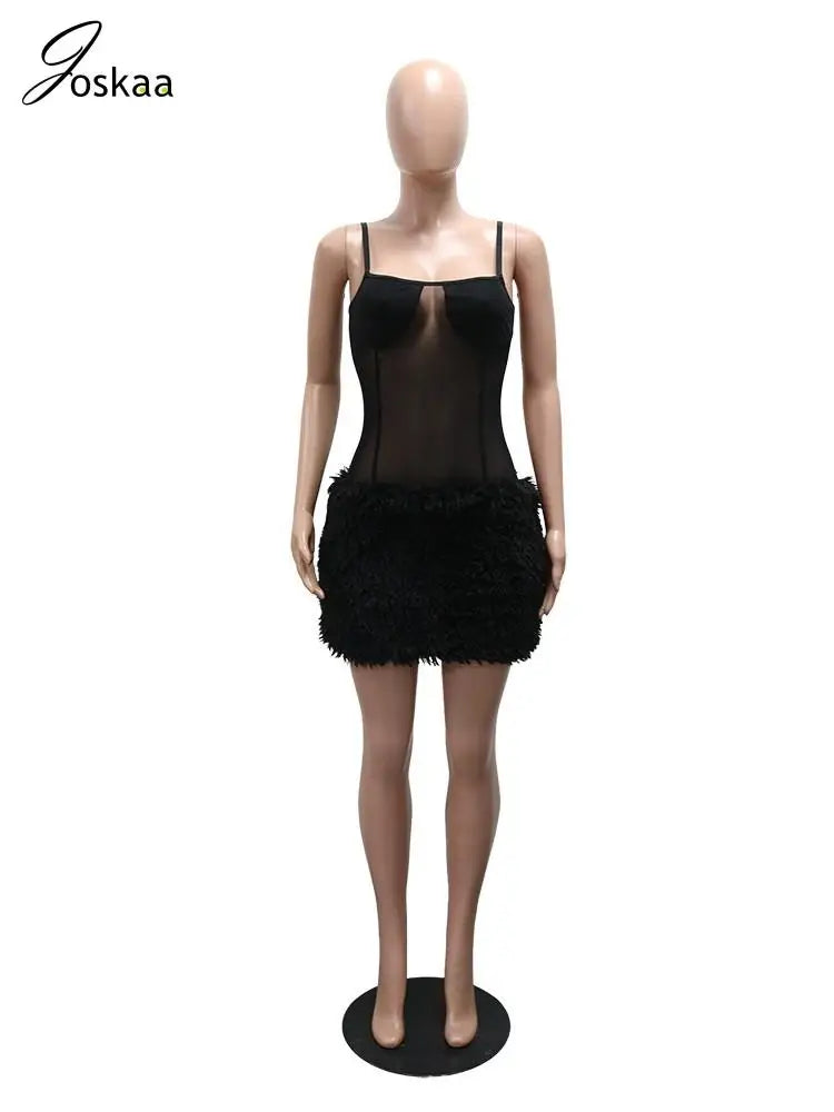 Women's Mesh Bodycon Fall Sheer Black Mini Dress Black – Back View