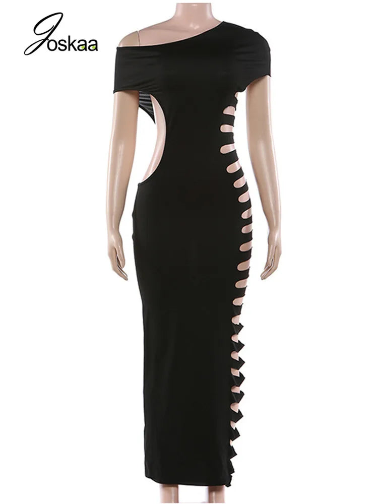 Women's Cutout Sleeveless Bodycon Maxi Dress Black – Back View