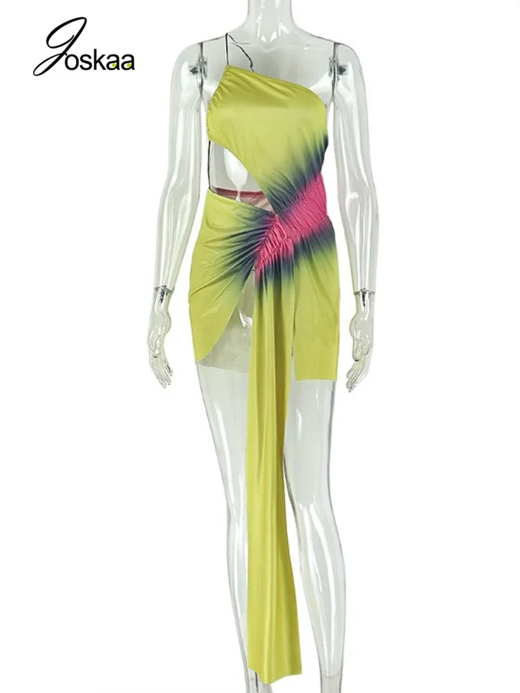 Women's Ruched Backless Cutout Mini Dress Yellow – Back View