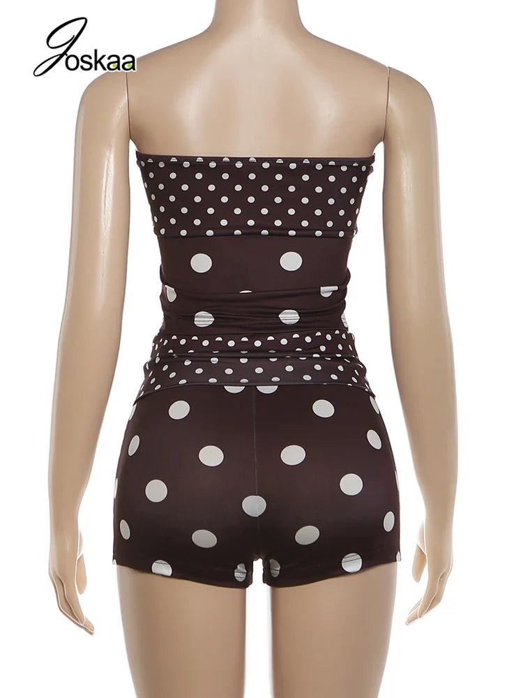 Women's Polka Dot Backless Two Piece Set Coffee – Detail View