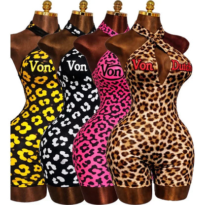 Women's Backless V-neck Halter Sleeveless Romper - Detail View 6