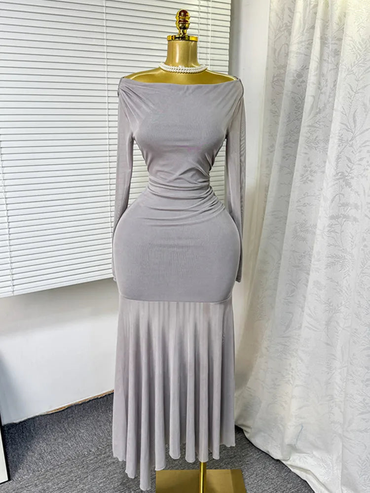 Joskaa Mesh Long Sleeve Bodycon Maxi Dress - maxi dress image 6