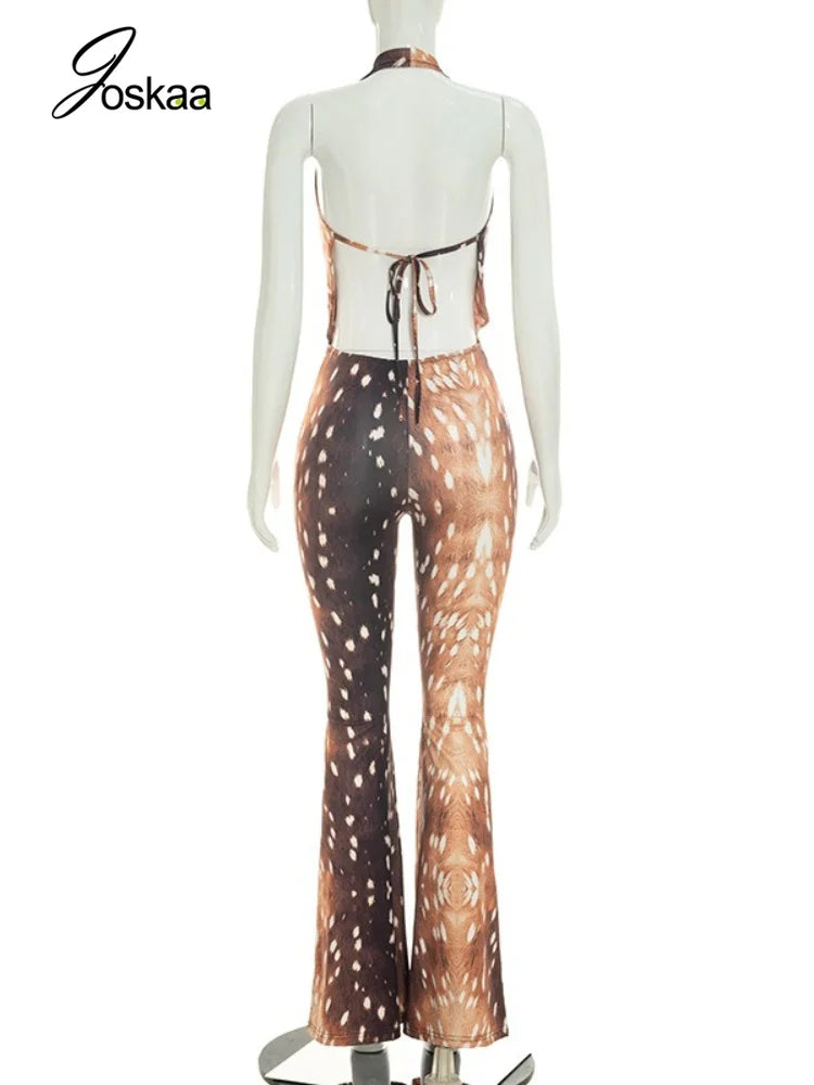 Wholesale Women's Backless Halter Bodycon Romper Brown – Detail View