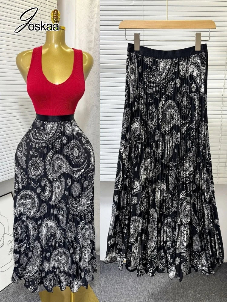 Women's Crop High Waist Pleated Two Piece Set Smoke Pattern Black – Back View