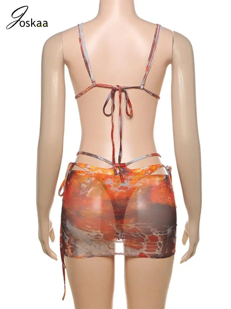 Women's Floral Print Cutout Mini Two Piece Set Black – Detail View