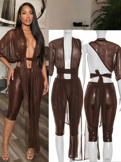 Women's Mesh Backless One Shoulder Two Piece Set - Additional View 8