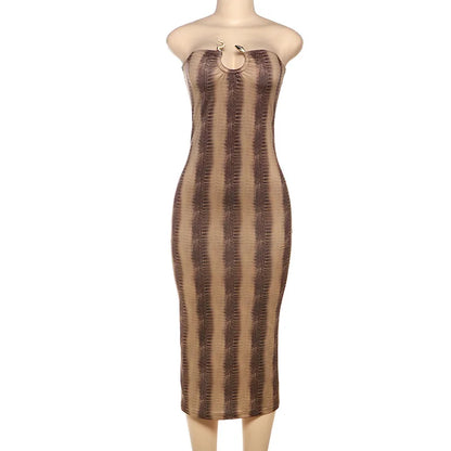 Women's Snake Print Backless Strapless Bodycon Dress