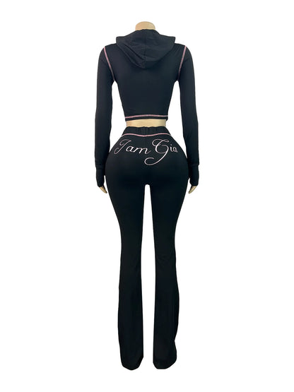 Joskaa Zip Up Hooded Long Sleeve Crop Two Piece Set - two piece set image 6