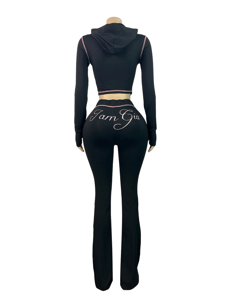 Joskaa Zip Up Hooded Long Sleeve Crop Two Piece Set - two piece set image 6