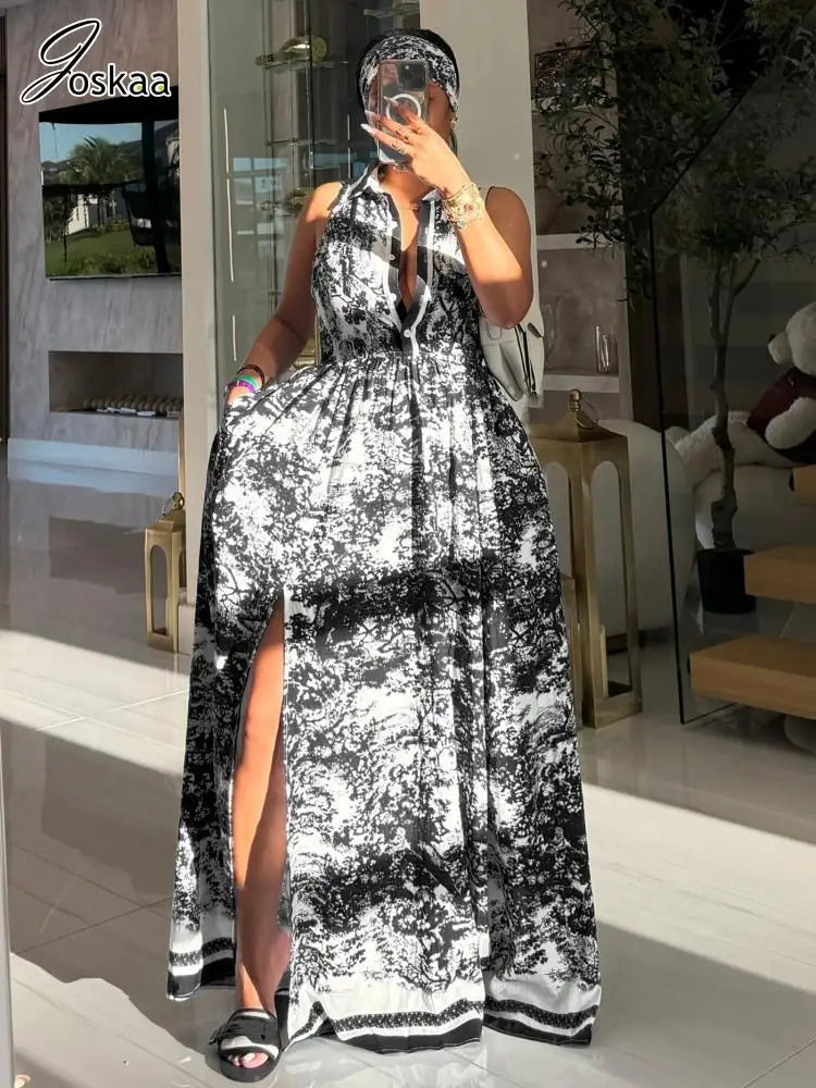 Women's Floral Print Sleeveless Maxi Bikini Set Blue – Side View