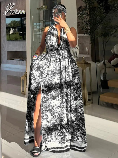 Women's Floral Print Sleeveless Maxi Bikini Set Blue – Side View