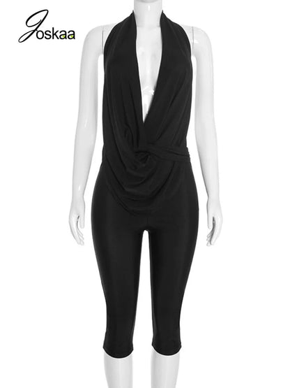 Women's V-neck Halter Sleeveless Bodycon Romper 7821 - Back View