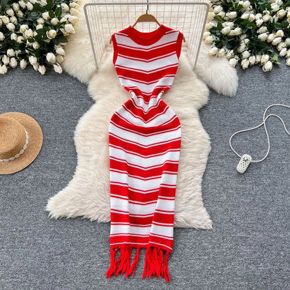 Women's Stripe Knit Sleeveless Bodycon Dress