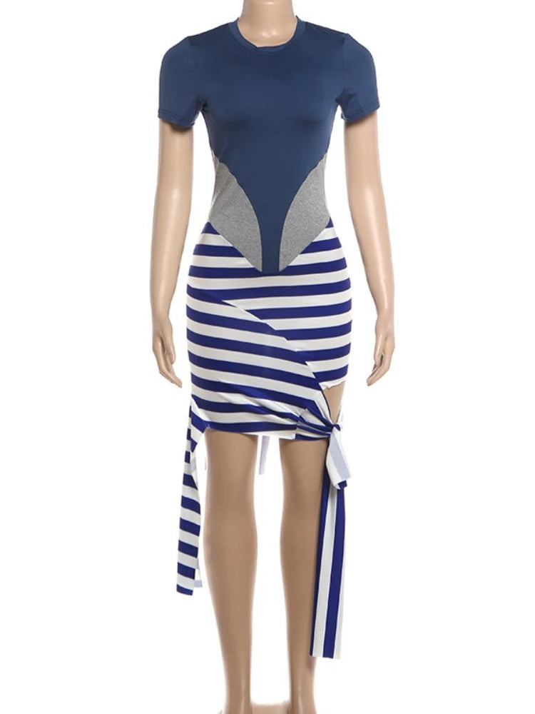 Women's Short Sleeve Striped Bodycon Dress - Detail View 8